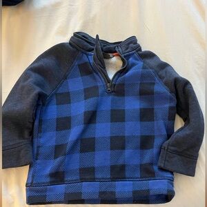 Eddie Bauer Blue and Black Buffalo Plaid Quarter-Zip Pullover